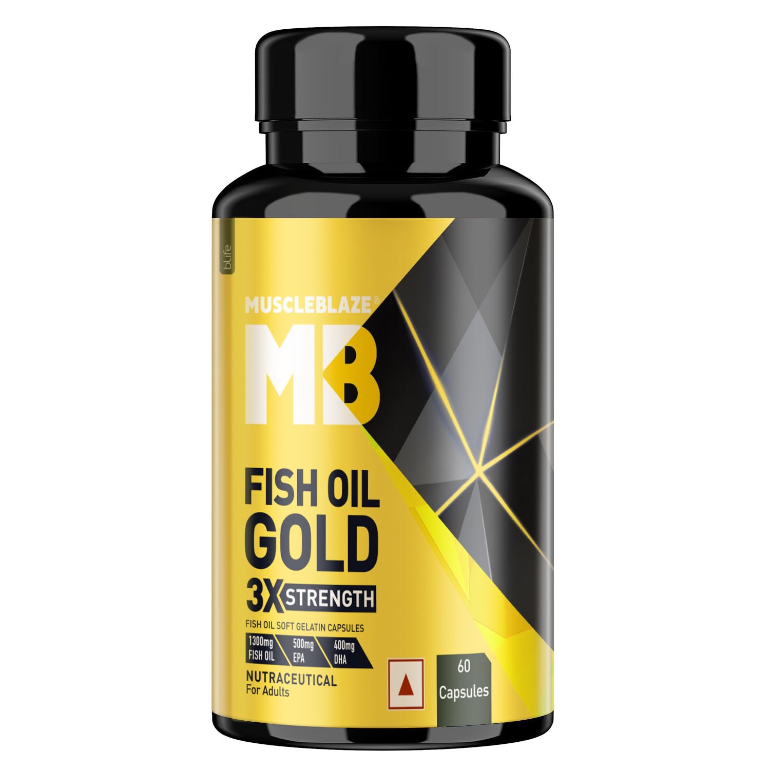 MuscleBlaze Omega 3 Fish Oil Gold 1250mg - Triple Strength Formula (560mg EPA & 400mg DHA) - 60 Caps